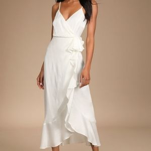 Lulu's Captivated Beauty white satin dress small NWT